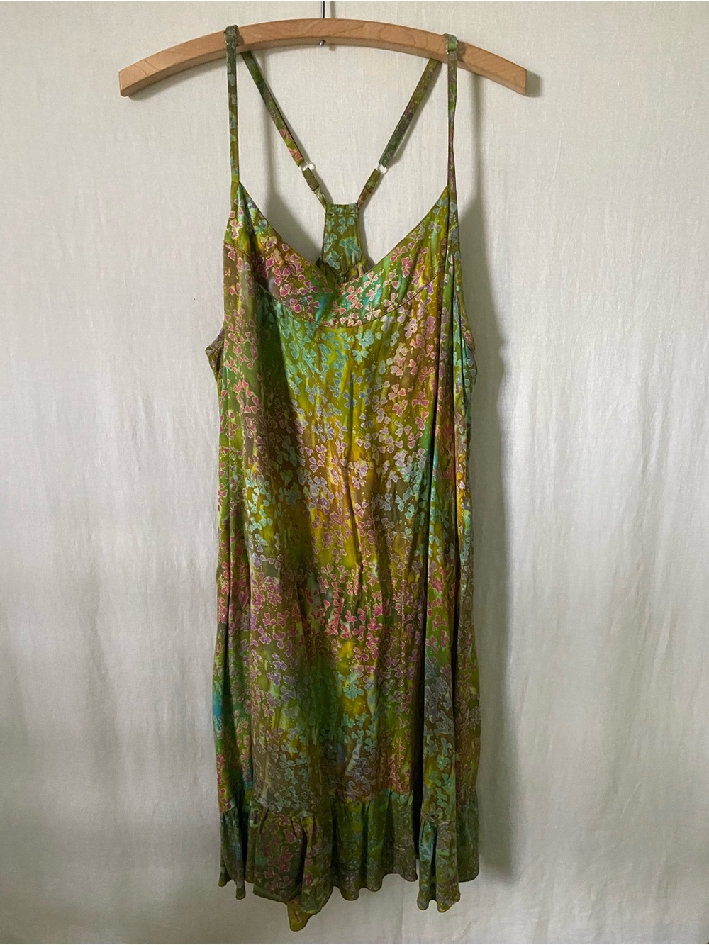 Sambar Green Batik Floral Slip Dress with Adjustable Straps - Tie Dye - Large